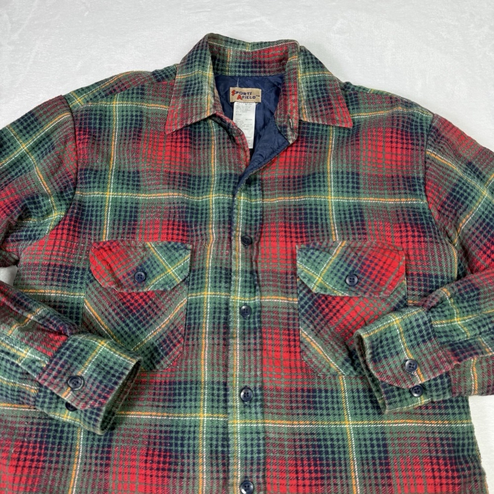 Sports Afield Mens Medium Plaid Shirt Quilted Lined Flannel Workwear Vtg Holiday